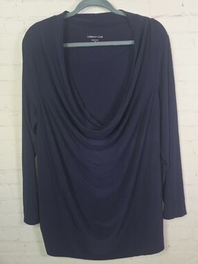 Coldwater Creek Navy Draped Cowl Neck Long Sleeve Top 2X